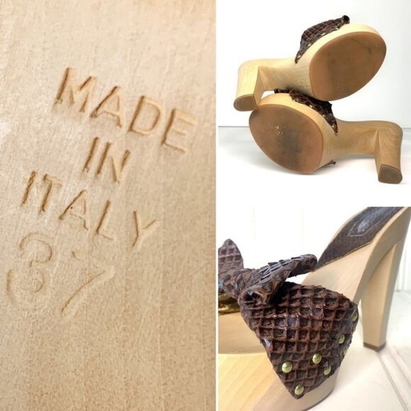 SPAZIOMODA wood leather snakeskin touch sandals women size 37 - Picture 17 of 17